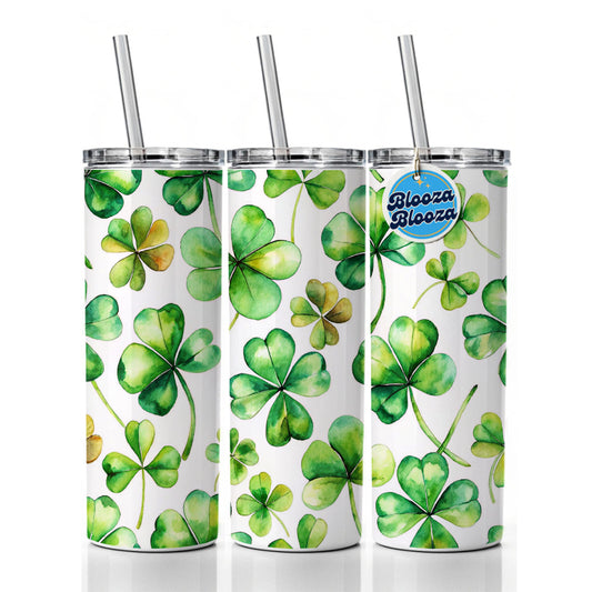 Four Leaf Clovers Ireland St. Patrick's Day Skinny Tumbler 20oz with Straw Insulated Water Bottle Gift