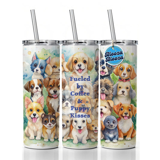 Fueled By Coffee Puppy Kisses Dog Mom Dad Skinny Tumbler 20oz with Straw Insulated Water Bottle Gift