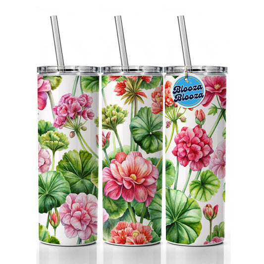 Geraniums Flowers Watercolor Skinny Tumbler 20oz with Straw Insulated Water Bottle Gift