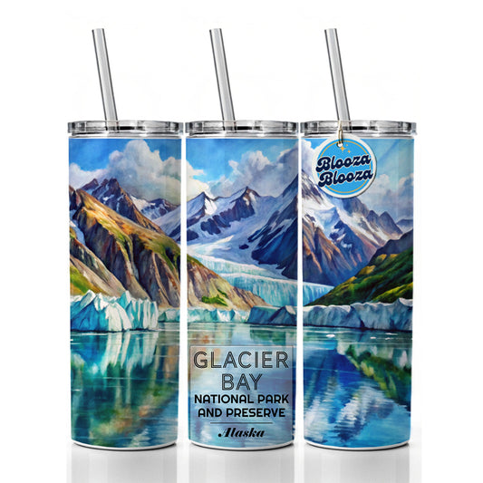 Glacier Bay National Park And Preserve Alaska Watercolor Skinny Tumbler 20oz with Straw Insulated Water Bottle Gift
