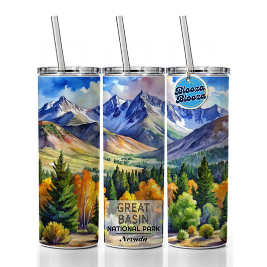 Great Basin National Park Nevada Watercolor Skinny Tumbler 20oz with Straw Insulated Water Bottle Gift