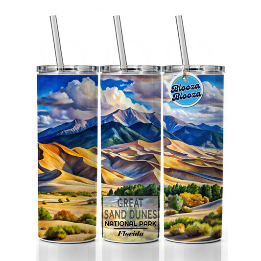 Great Sand Dunes National Park Florida Watercolor Skinny Tumbler 20oz with Straw Insulated Water Bottle Gift