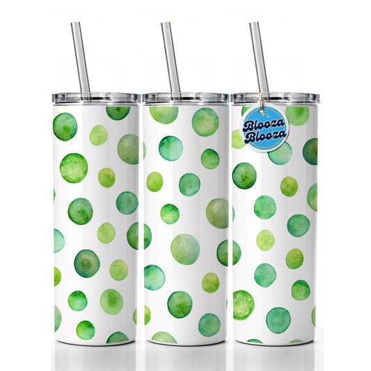 Green Polka Dots Fun White Background Skinny Tumbler 20oz with Straw Insulated Water Bottle Gift