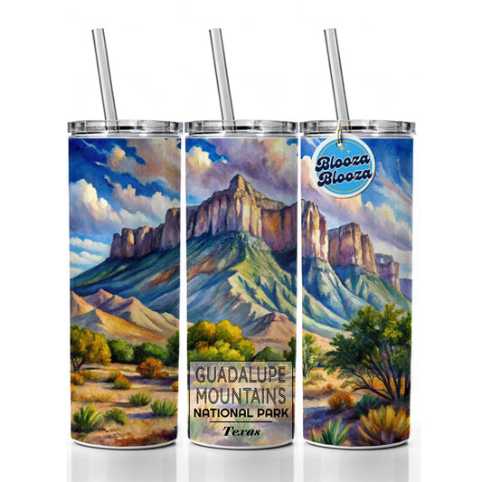 Guadalupe Mountains National Park Texas Watercolor Skinny Tumbler 20oz with Straw Insulated Water Bottle Gift
