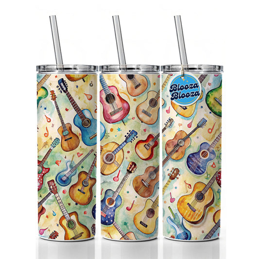 Guitars Artistic Colorful Music Skinny Tumbler 20oz with Straw Insulated Water Bottle Gift