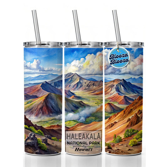 Haleakala National Park Hawaii Maui Watercolor Skinny Tumbler 20oz with Straw Insulated Water Bottle Gift