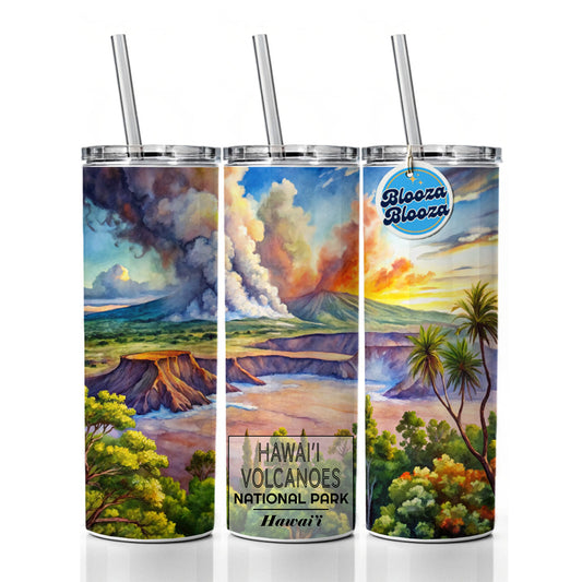 Hawaii Volcanoes National Park Watercolor Skinny Tumbler 20oz with Straw Insulated Water Bottle Gift
