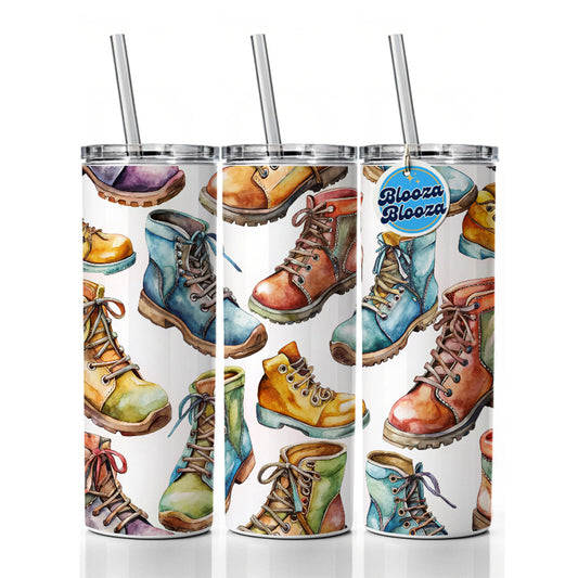 Hiking Boots Hikers Watercolor Skinny Tumbler 20oz with Straw Insulated Water Bottle Gift