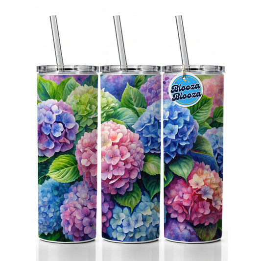Hydrangeas Colorful Flowers Beautiful Skinny Tumbler 20oz with Straw Insulated Water Bottle Gift