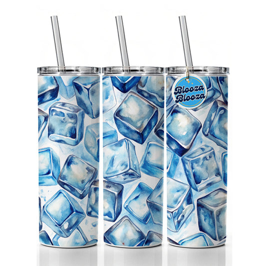 Ice Cubes Watercolor Skinny Tumbler 20oz with Straw Insulated Water Bottle Gift