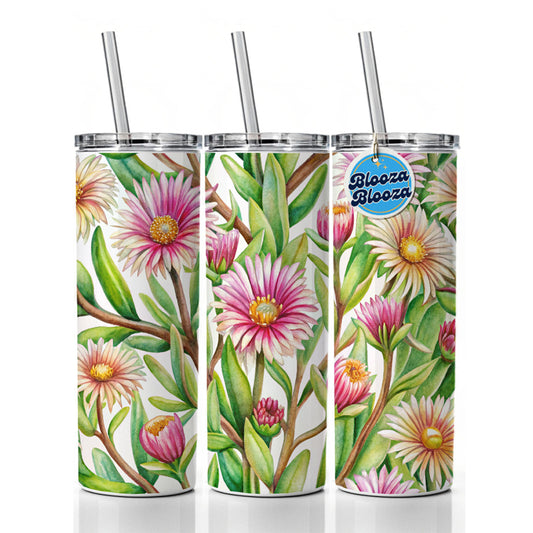 Ice Plant Flowers Watercolor Skinny Tumbler 20oz with Straw Insulated Water Bottle Gift