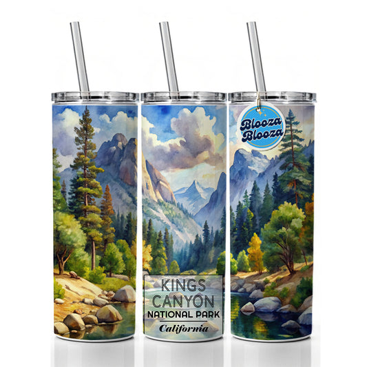 Kings Canyon National Park California Watercolor Skinny Tumbler 20oz with Straw Insulated Water Bottle Gift