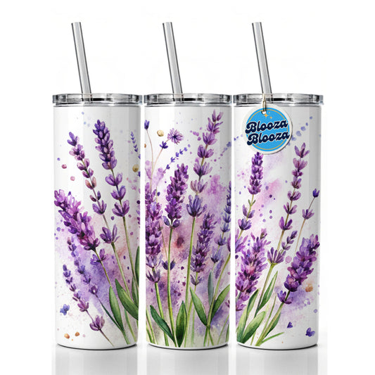 Lavender Flowers Watercolor Skinny Tumbler 20oz with Straw Insulated Water Bottle Gift