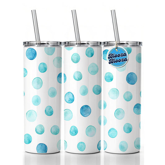 Light Blue Polka Dots White Skinny Tumbler 20oz with Straw Insulated Water Bottle Gift