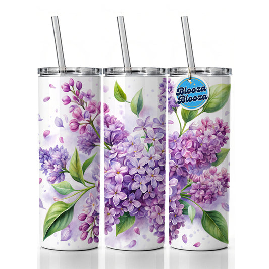 Lilac Flowers Watercolor Skinny Tumbler 20oz with Straw Insulated Water Bottle Gift