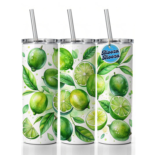 Limes Fruit Watercolor Skinny Tumbler 20oz with Straw Insulated Water Bottle Gift