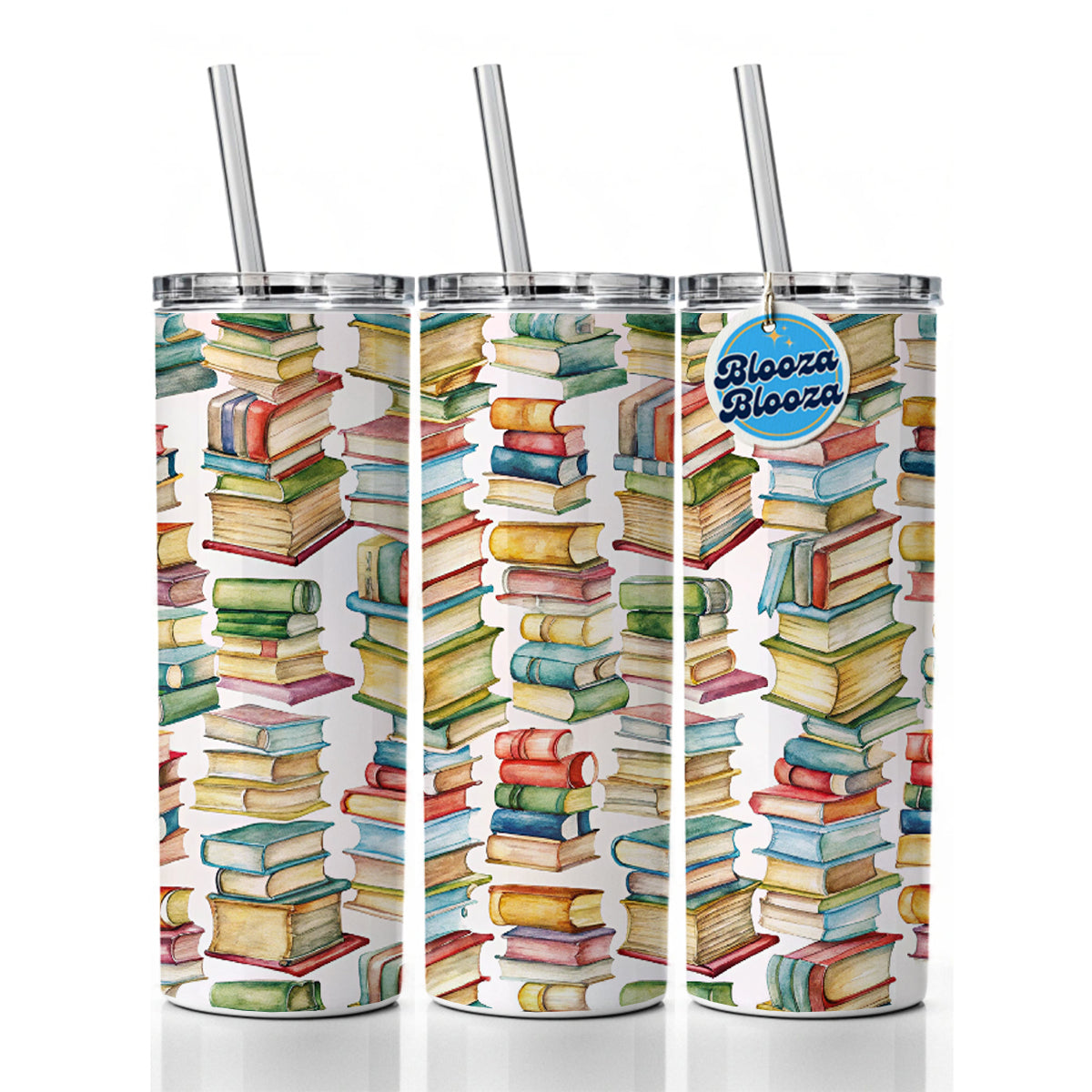 Lots Of Books Library Reading Reader Skinny Tumbler 20oz with Straw Insulated Water Bottle Gift