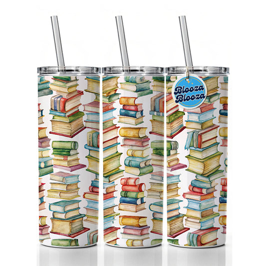 Lots Of Books Library Reading Reader Skinny Tumbler 20oz with Straw Insulated Water Bottle Gift