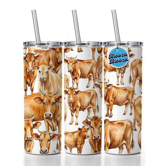 Lots Of Brown Cows Skinny Tumbler 20oz with Straw Insulated Water Bottle Gift