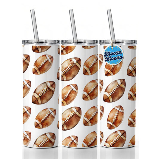 Lots Of Brown Footballs Skinny Tumbler 20oz with Straw Insulated Water Bottle Gift