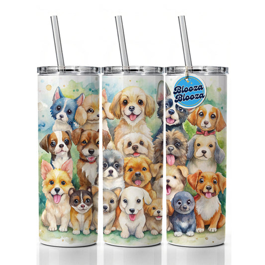Lots Of Cute Dogs Watercolor Skinny Tumbler 20oz with Straw Insulated Water Bottle Gift