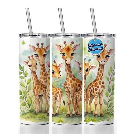 Lots Of Cute Giraffes Watercolor Skinny Tumbler 20oz with Straw Insulated Water Bottle Gift
