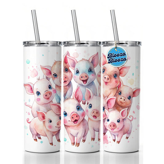 Lots Of Cute Pigs Watercolor Skinny Tumbler 20oz with Straw Insulated Water Bottle Gift