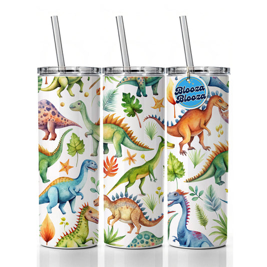 Lots Of Dinosaurs Watercolor Skinny Tumbler 20oz with Straw Insulated Water Bottle Gift
