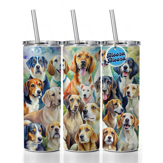 Lots Of Dogs Watercolor Skinny Tumbler 20oz with Straw Insulated Water Bottle Gift