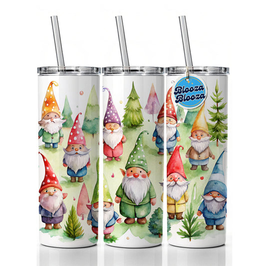 Lots Of Gnomes Watercolor Skinny Tumbler 20oz with Straw Insulated Water Bottle Gift