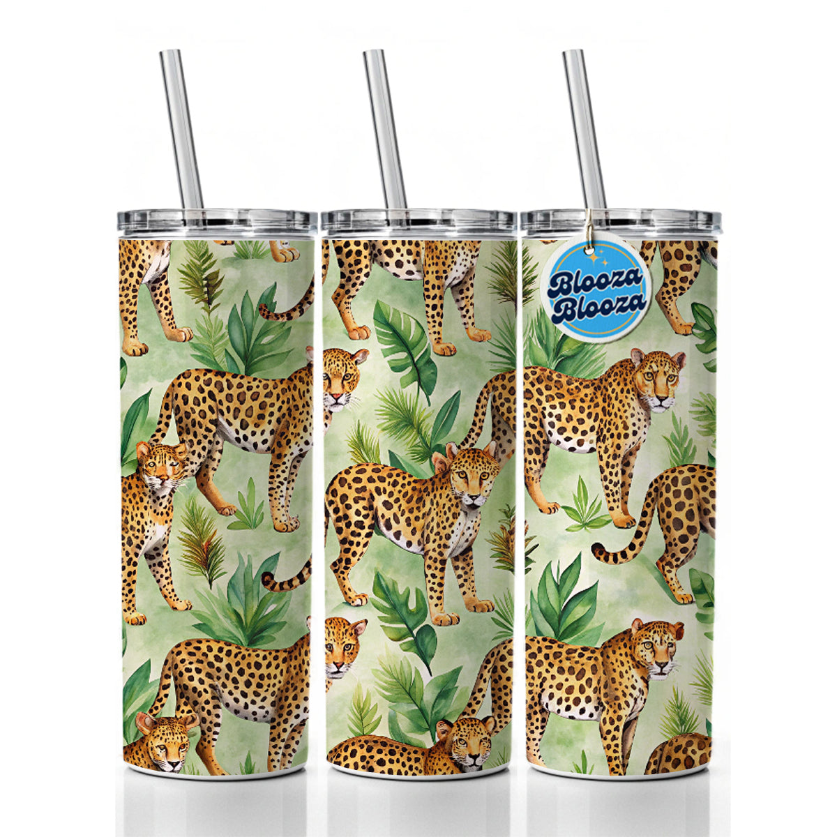 Lots Of Leopards Skinny Tumbler 20oz with Straw Insulated Water Bottle Gift