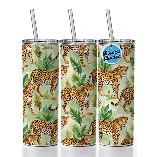 Lots Of Leopards Skinny Tumbler 20oz with Straw Insulated Water Bottle Gift