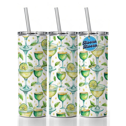 Lots Of Margaritas Alcohol Watercolor Skinny Tumbler 20oz with Straw Insulated Water Bottle Gift