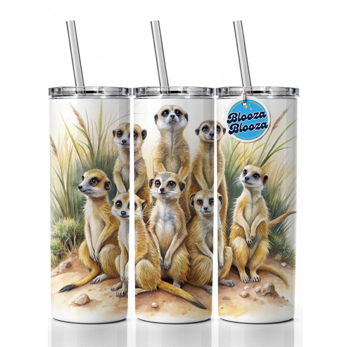 Lots Of Meerkats Watercolor Skinny Tumbler 20oz with Straw Insulated Water Bottle Gift