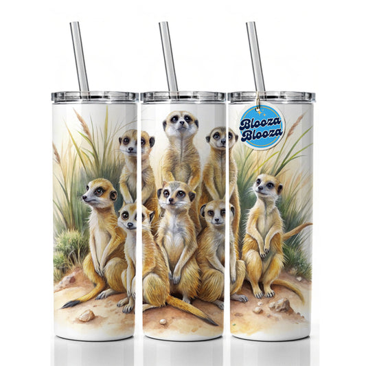 Lots Of Meerkats Watercolor Skinny Tumbler 20oz with Straw Insulated Water Bottle Gift