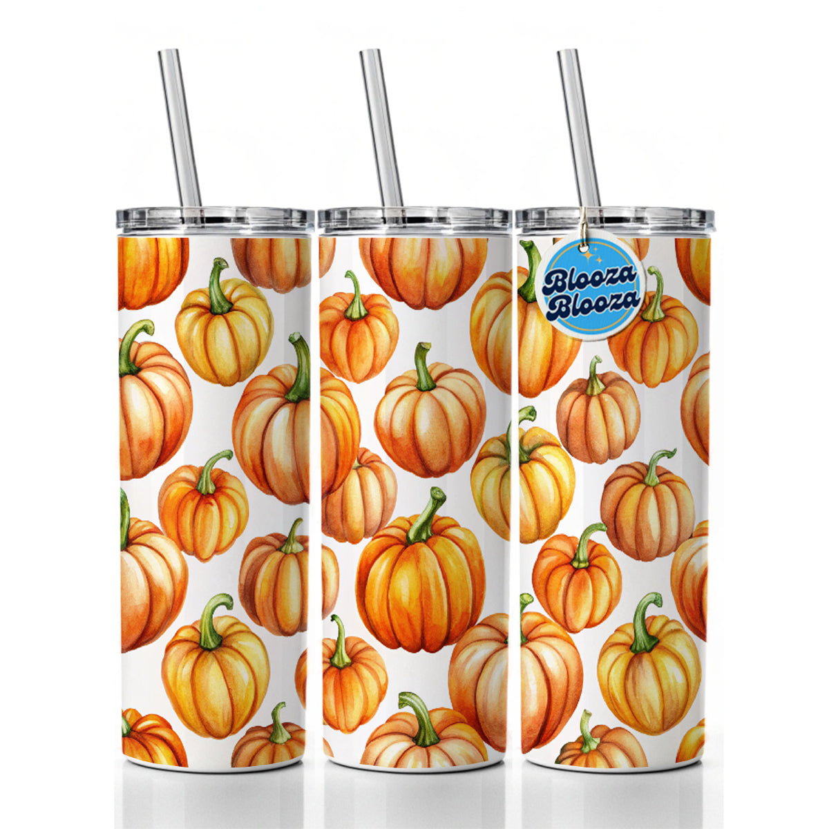 Lots Of Orange Pumpkins Fall Autumn Halloween Skinny Tumbler 20oz with Straw Insulated Water Bottle Gift