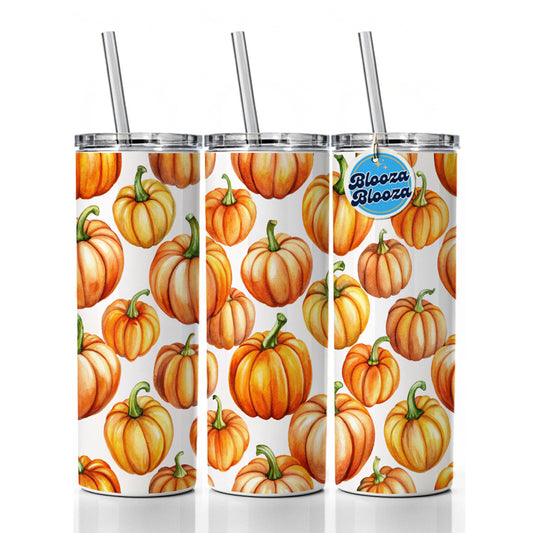 Lots Of Orange Pumpkins Fall Autumn Halloween Skinny Tumbler 20oz with Straw Insulated Water Bottle Gift