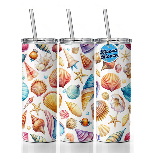 Lots Of Shells Beach Ocean Skinny Tumbler 20oz with Straw Insulated Water Bottle Gift