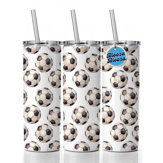 Lots Of Soccer Balls Footballs Skinny Tumbler 20oz with Straw Insulated Water Bottle Gift