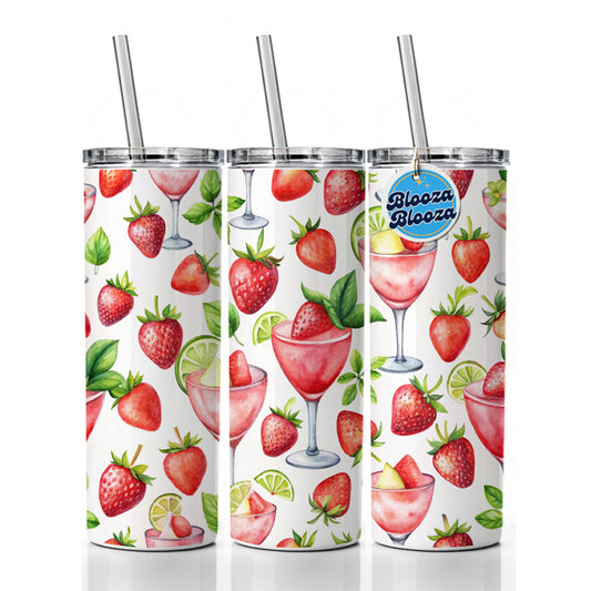Lots Of Strawberry Daquiris Alcohol Skinny Tumbler 20oz with Straw Insulated Water Bottle Gift