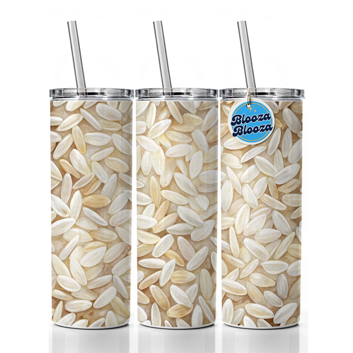 Lots Of White Rice Skinny Tumbler 20oz with Straw Insulated Water Bottle Gift