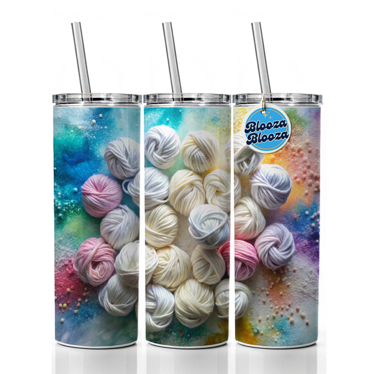 Lots Of Yarn Knitting Crochet Skinny Tumbler 20oz with Straw Insulated Water Bottle Gift