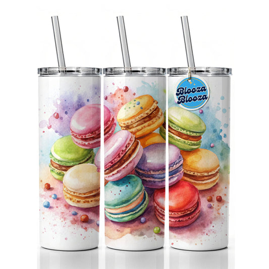 Macaron Cookies Watercolor Skinny Tumbler 20oz with Straw Insulated Water Bottle Gift