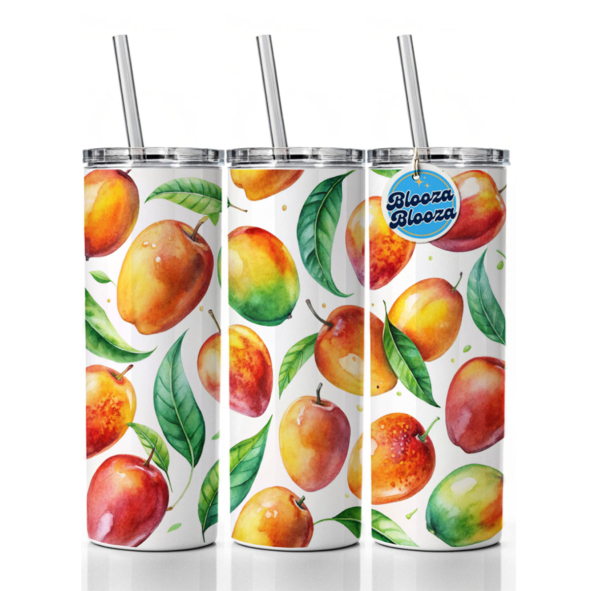 Mangos Fruit Watercolor Skinny Tumbler 20oz with Straw Insulated Water Bottle Gift