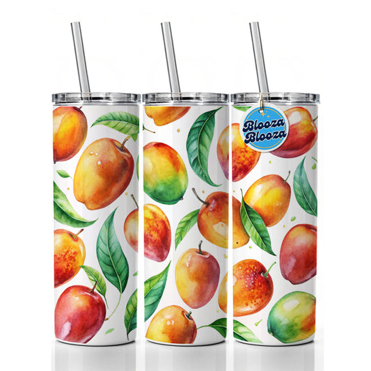 Mangos Fruit Watercolor Skinny Tumbler 20oz with Straw Insulated Water Bottle Gift