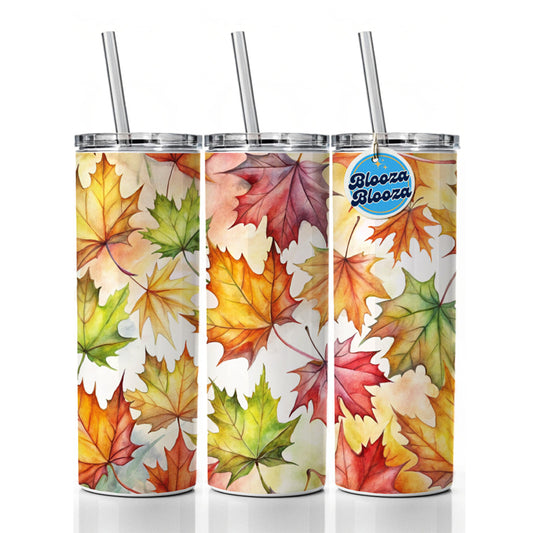 Maple Leaves Watercolor Skinny Tumbler 20oz with Straw Insulated Water Bottle Gift