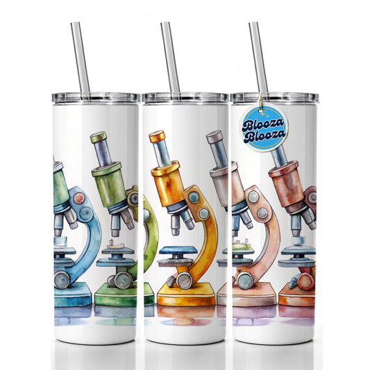 Microscopes In A Row Science Scientist Lab Anatomy Teacher Skinny Tumbler 20oz with Straw Insulated Water Bottle Gift