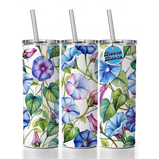 Morning Glories Flowers Watercolor Skinny Tumbler 20oz with Straw Insulated Water Bottle Gift