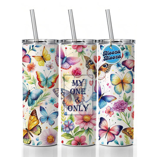 My One And Only Love Romance Anniversary Wedding Butterflies Hearts Flowers Skinny Tumbler 20oz with Straw Insulated Water Bottle Gift