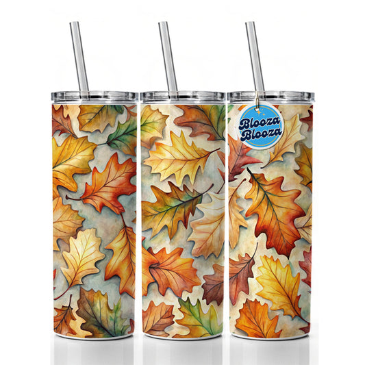 Oak Leaves Watercolor Skinny Tumbler 20oz with Straw Insulated Water Bottle Gift